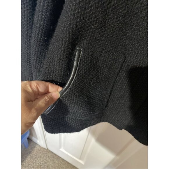 Eileen Fisher Black Full Zip Knit Yak Wool Leather Trim Sweater Size: 2X - Picture 4 of 9